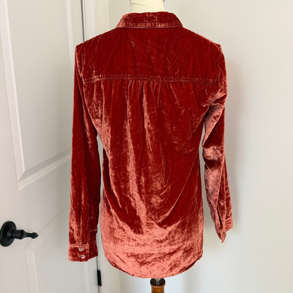 Pilcro The Hadley Velvet Relaxed‎ Button Down Shirt Burnt Orange Women's XS - Picture 4 of 11